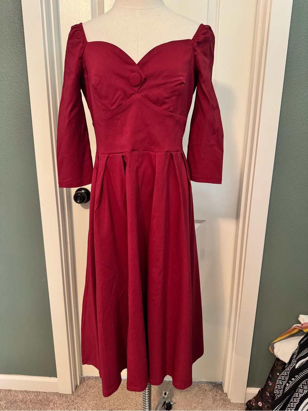 Unique Vintage Wine Red Sweetheart Midi Dress
